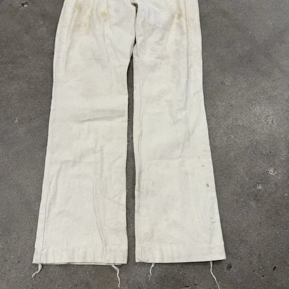 Vintage 1930s French Linen Sailor Fall Front Ivory Pants 29x31.5 Back Lace Up